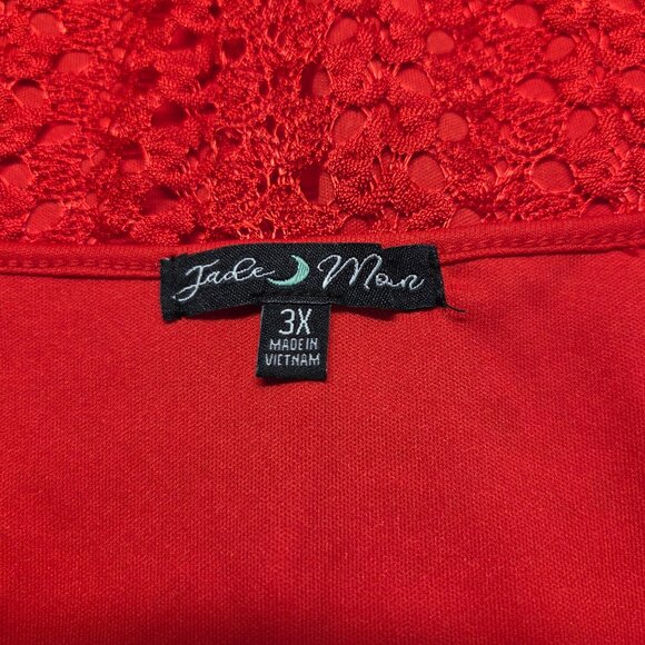 Jade Mood 3X Vibrant Red Tank Top Crocheted Overlay Poncho Shawl - Picture 9 of 10